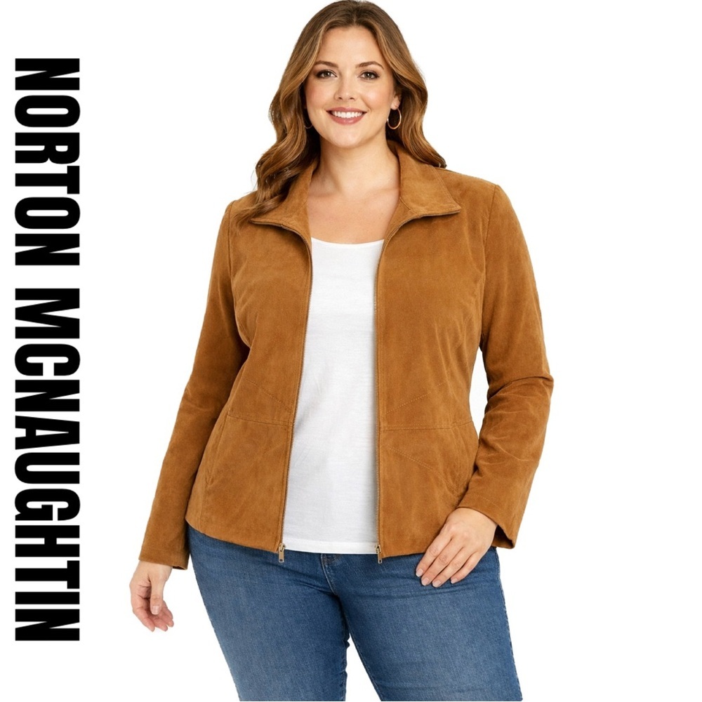 Faux Suede stretch Jacket  Brown Full Zip Jacket